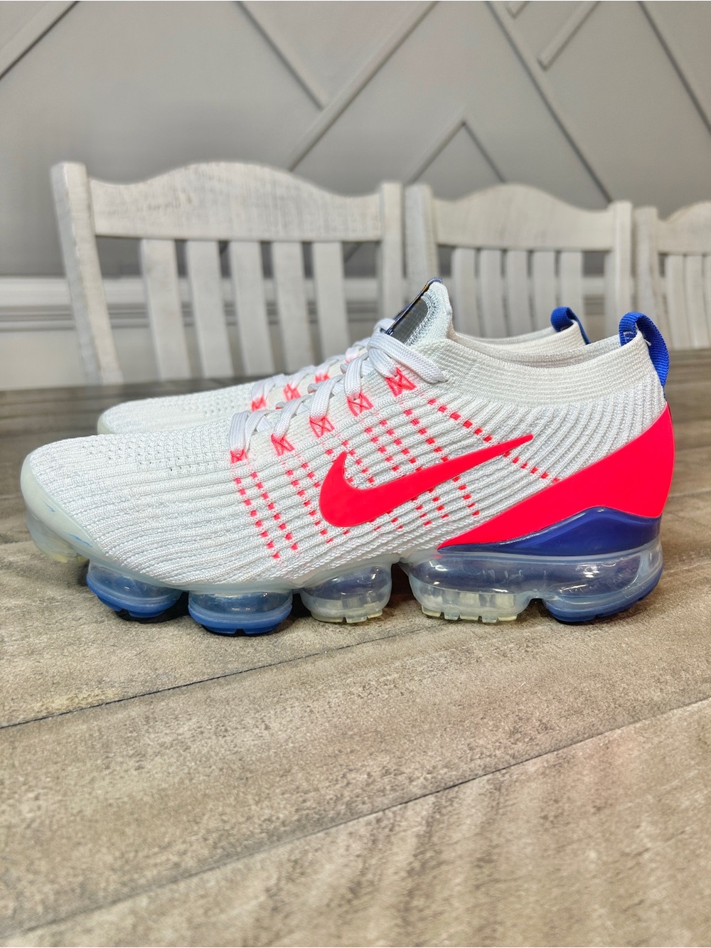 Nike Air VaporMax Flyknit 3 USA White Flash Crimson Blue Women's Size 12